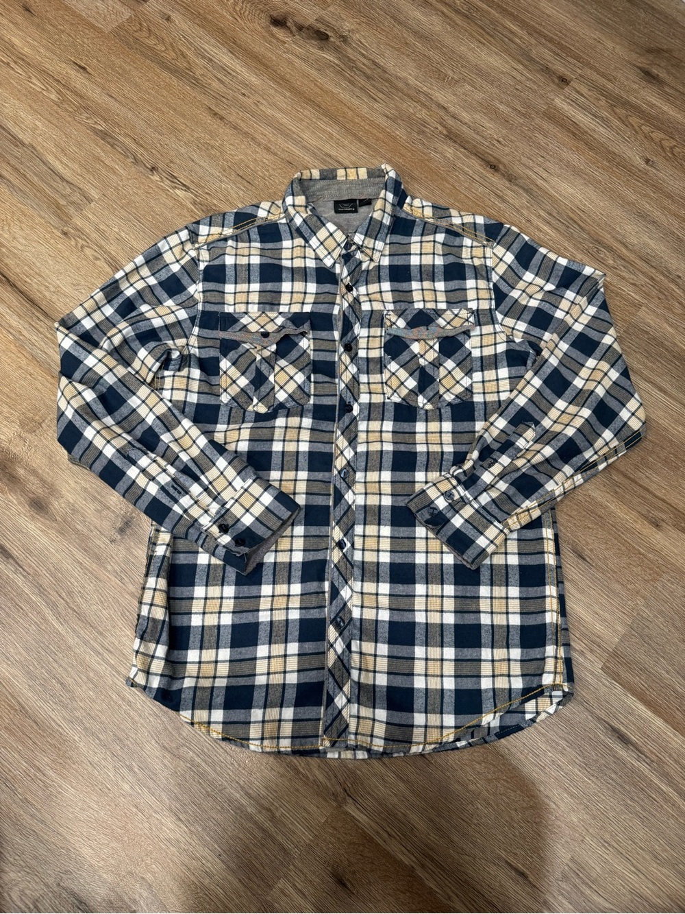 Burnside Navy and Cream Plaid Button-Down Shirt